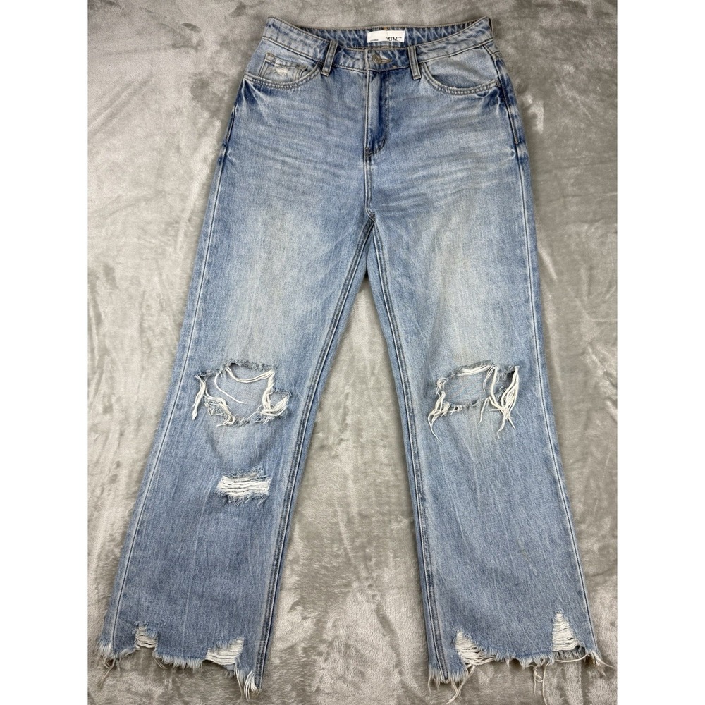 Vervet Women's Distressed Straight Jeans Light Wash 100% Cotton Frayed Hem